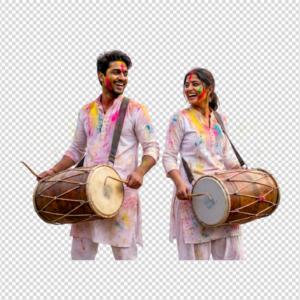 Indian Couple Playing Drums at Festival of Colors PNG