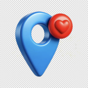 3D map marker pin with a red heart notification bubble