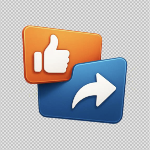 Orange like and blue share buttons with 3D depth