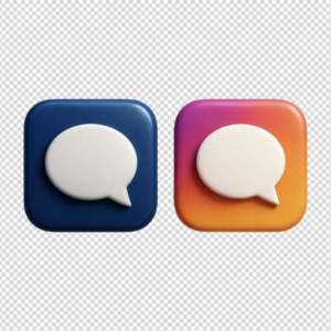 Blue and gradient 3D speech bubble icons for social media