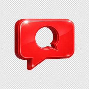 High-quality 3D glossy red comment bubble icon with a transparent background for web design and UI.