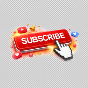 3D Red Subscribe Button PNG with Pixelated Hand Cursor
