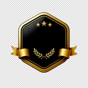 Premium black hexagonal shield with gold frame and laurel wreath
