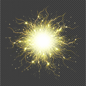 Bright white central glow with golden electric sparks