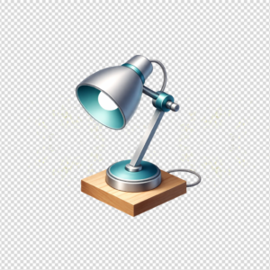 Modern desk study lamp with teal and silver design isolated on white.