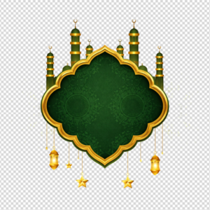 Decorative Islamic frame with minarets and hanging lanterns