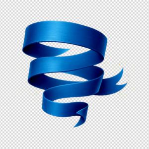Elegant blue 3D spiral silk ribbon on transparent background