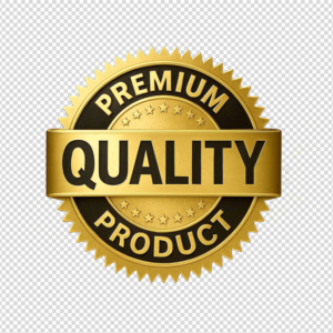 A shiny 3D golden seal with a pink ribbon featuring 'Premium Product' text and sparkles.