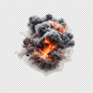 Billowing grey smoke cloud with internal fire glow