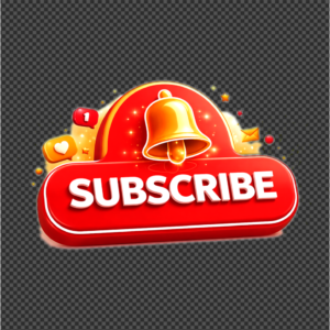 Golden Bell Icon on Red Subscribe Button PNG