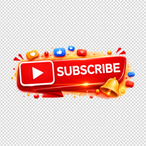3D Red YouTube Subscribe Button with Notification Bell and Hearts