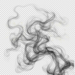 Abstract black smoke swirls with transparent-ready background for graphic design.