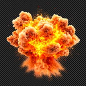 Realistic fire explosion with thick smoke and bright orange flames.