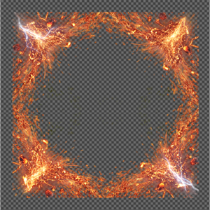 A U-shaped or circular wreath made of glowing orange flames on a black background.