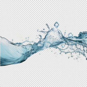 Dynamic water wave splash with floating ice cubes and crystal-clear droplets