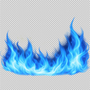 Vibrant electric blue fire flames with sparks on a transparent background for digital art.