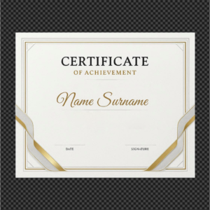 A formal and elegant certificate of achievement template featuring gold borders and ribbons