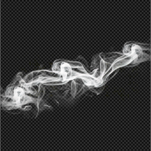 A thin, flowing wisp of white smoke or steam against a dark transparent background.