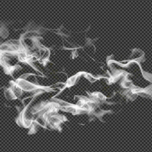 Wispy white smoke and fog trails with transparent background.