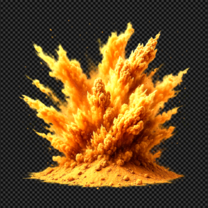 Dynamic golden dust and sand explosion effect on black background.