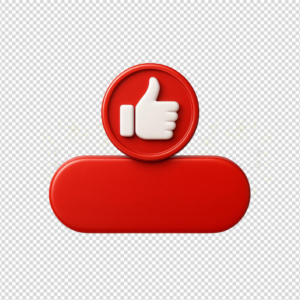 3D red Facebook like button icon with white thumbs up symbol isolated on a clean background PNG