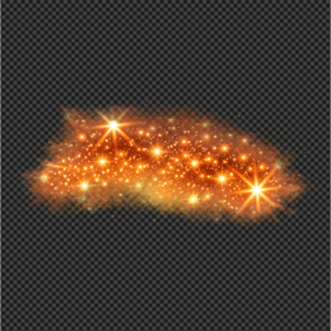 A glowing golden explosion of magic sparkles, glitter, and stardust on a transparent background.