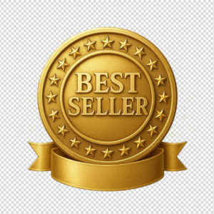 A luxury 3D golden 'Best Seller' medal surrounded by stars and a gold ribbon