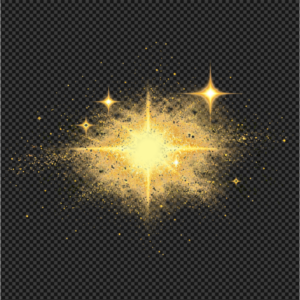 Luxury golden glitter explosion with bright stars and shimmering dust particles