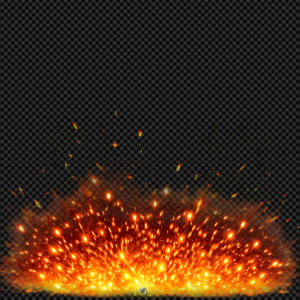 Intense fire sparks and glowing embers flying upwards from a blast.