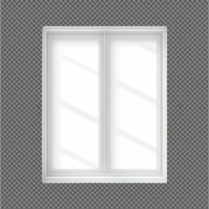 Realistic shadow overlay effect of two arched windows with plant leaves and natural sunlight on a gray wall background.