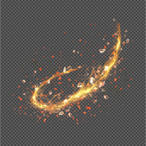 Ultra-realistic photograph of a structured, curving cloud of diverse gold and silver glitter fragments, beads, and star-shaped sparkles, centrally isolated on a flawless white background. Unique design with macro detail.