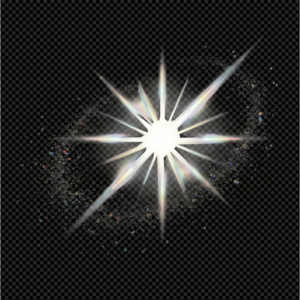 Realistic, high-resolution starburst sparkle effect with subtle prismatic color refractions and an intricate stardust particle field, isolated on a clean white background, unique design based on user input.