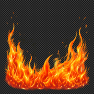 A horizontal border of realistic orange and yellow fire flames.