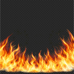 Intense orange and yellow fire flames rising from the bottom against a transparent background.