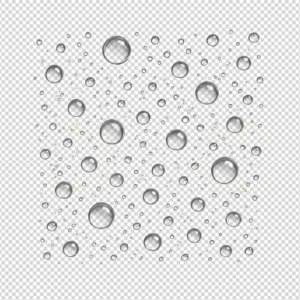 Multiple clear, realistic water droplets or bubbles scattered on a black background.