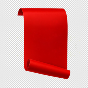 A high-quality blank red paper scroll with a realistic curl on a black background