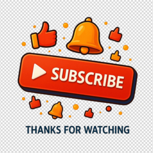 Red subscribe button with like icons and notification bell illustration