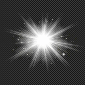 A bright white starburst with glowing rays and sparkles on a dark transparent background.