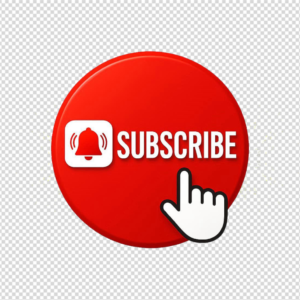 Red YouTube Subscribe Button PNG with bell icon and clicking hand cursor