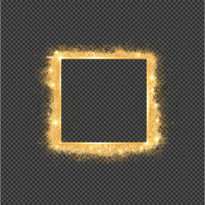 Elegant golden glitter frame with glowing sparkles on transparent background