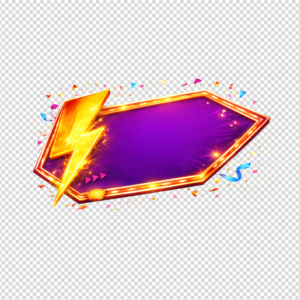 Glowing yellow lightning bolt with purple geometric frame for gaming.