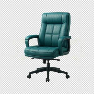 Ergonomic teal leather office chair on a black base